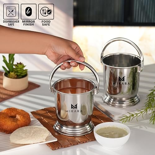 Image of MIKARA Dal Serving Bucket Stainless Steel Bucket for Serving Dal (500 ml (Set of 2))
