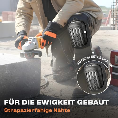 Thunderbolt Knieschoner für Männer, Bau-Knieschoner für die Arbeit für Männer und Frauen, mit Doppelgel, für Gartenarbeit, Bodenbeläge, Dacharbeiten, strapazierfähig, mit extra dickem Schaumstoff und
