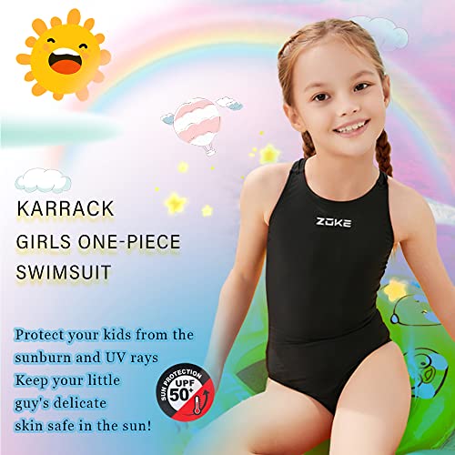 Karrack Girls' Racerback One Piece Swimsuit Upf 50+ Sun Protection Bathing Suits Black (Size 9-10 Years) #TOP4