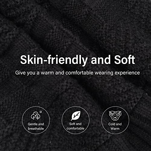 Mens Womens Winter Beanie Hat Scarf Set Warm Knit Hat Thick Fleece Lined Winter Cap Neck Warmer For Men Women A Black #TOP3