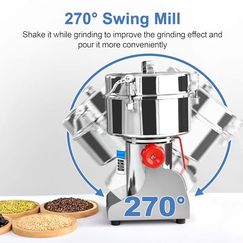 Greatrue Grain Mill Grinder Electric, 2000g Stainless Steel Grain Grinder for Dry Corn Coffee Wheat Pepper Food Seeds Flour Bean