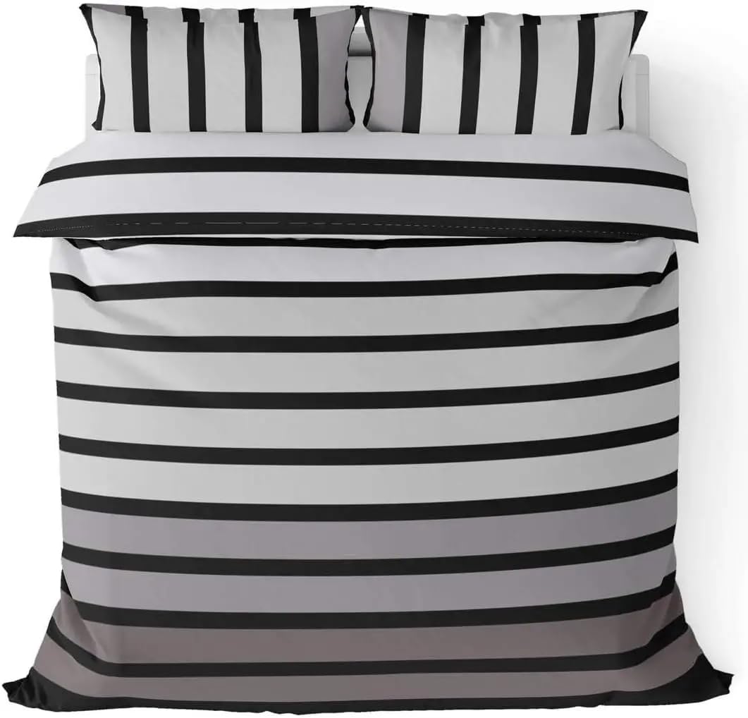 Housse de couette à rayures gris anthracite et noir ensemble de literie