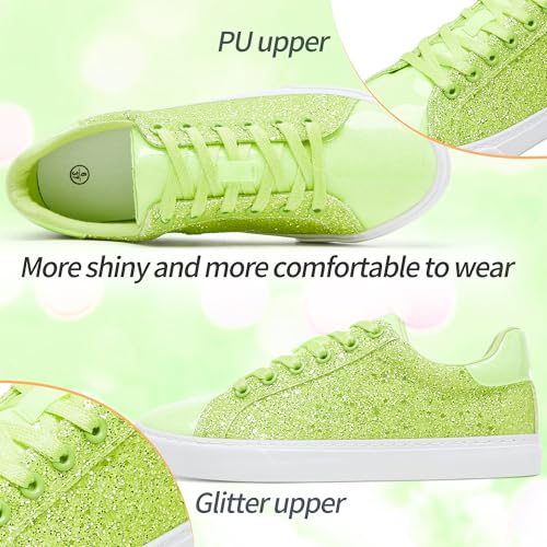 Image of AISFAES Glitter Sparkly Low Top Sequins Lace Up Tennis Shoes Comfort Bling Fashion Shiny Walking Shoes