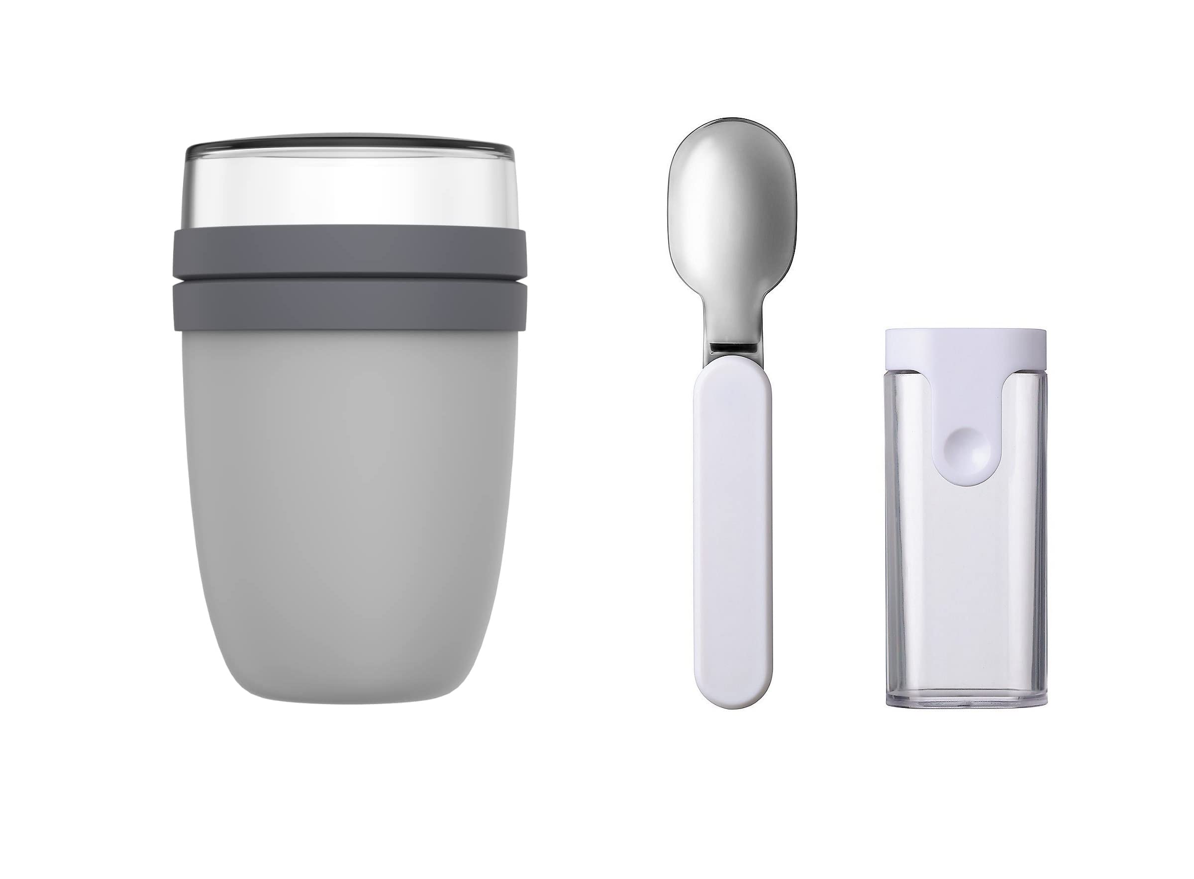 Mepal Lunchpot Ellipse Set mit faltbaren Löffel – Cool Grey – 500 ml praktischer Thermo-Essensbehälter, Joghurtbecher, to go Becher – Hält Speisen Lange warm oder kühl, polypropyleen, 500 + 200 ml