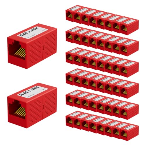 Image of iwillink RJ45 Coupler Ethernet Connector, Female to Female, 50 Pack, Red | Extender Adapter, For Cat7 Cat6 Cat5e Cat5 Ethernet Cable Female Connector