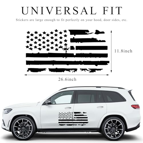 Image of Wevdn American Flag Sticker, 11.8 inch 23.6 inch, Black, PVC, Modern, Waterproof, Bumper Sticker