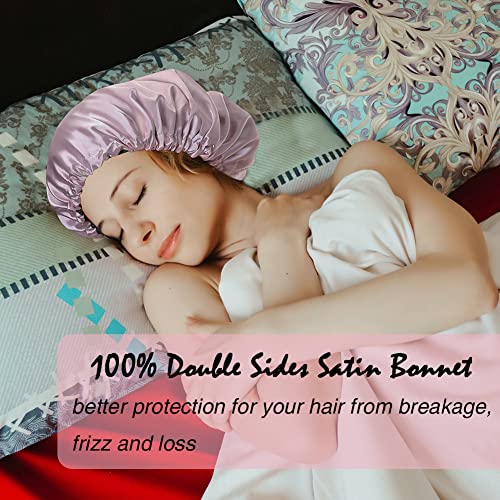 Image of Extra Large Adjustable Double Layer Satin Hair Bonnets with Drawstring for Women Night Sleeping Long Silky Satin