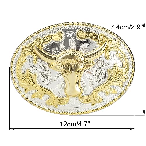 Belt Men Bull, Western Cowboy Belts for Men Golden Bull Leather Belt,Black,110CM/43.3''4