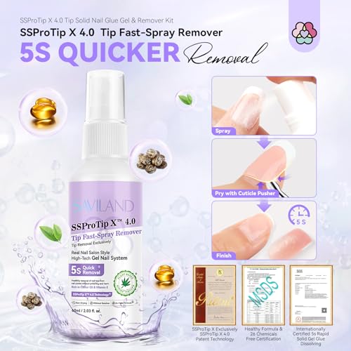 SAVILAND Nail Glue Gel & Nail Glue Remover: Quick Press on Nail Remover 30 g U V Nail Glue Solid Hard Gel for Nails with Cuticle Pusher and Manicure Tools Long Lasting Castor Oil VE Supplies Tech