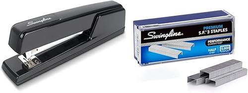 Swingline Grapadora, 747, grapadora clásica de escritorio resistente, capacidad de 30 hojas, negro portátil (74701) y grapas, S.F. 3, premium, 14%