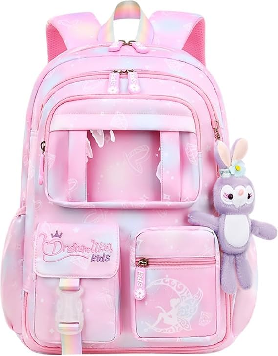 Girls School Backpack Girls School Backpacks Stylish SchoolBags Dreamy Purple Cartoon Print Schoolgirls Backpack Large Burden Relief Oxford Cloth Gift Children's Day Gift