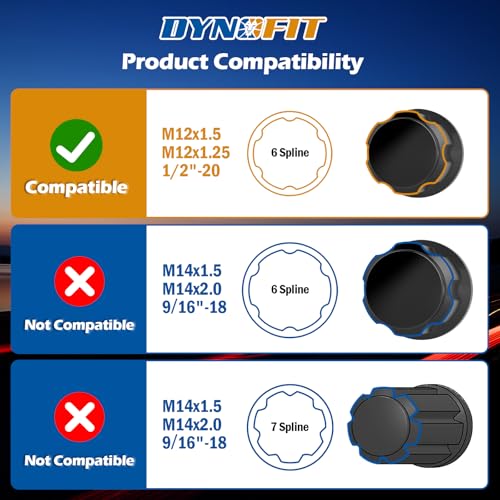 Image of DYNOFIT 6 Point Spline Lug Nuts Key for Wrench with 1 /2 inch Imperial Square Socket Drive,Tuner Socket Key Tool Compatible with 12x1.5 12x1.25 1 /2 inch-20 Thread 6 Spline Lug Nuts,CR-V(Black,1 Pack)