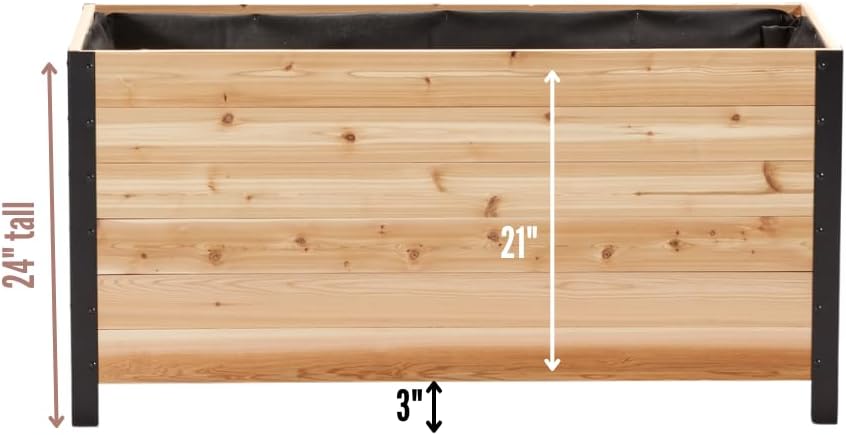 EARTH ELEVATED 100% Canadian Cedar Wood Elevated Garden Bed for Gardening - Planter Pot to Grow Herbs Flowers, and Vegetables at Home Indoor and Outdoor Patio Balcony Deck - 18” x 48” x 24”