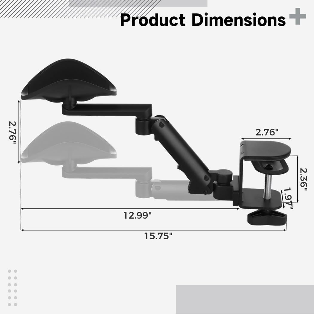 Computer Table Elbow Support, Comfortable Ergonomic Desk Armrest, Adjustable Elbow Rest Holder, Clamp-On Arm Support, Table Extension Platform for The Office