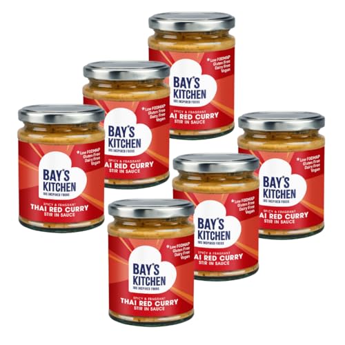 Bay's Kitchen Thai Red Curry Stir-in Cooking Sauce, Low Fodmap with No Onion or Garlic, Gluten-Free & Vegan-Friendly, Case of 6