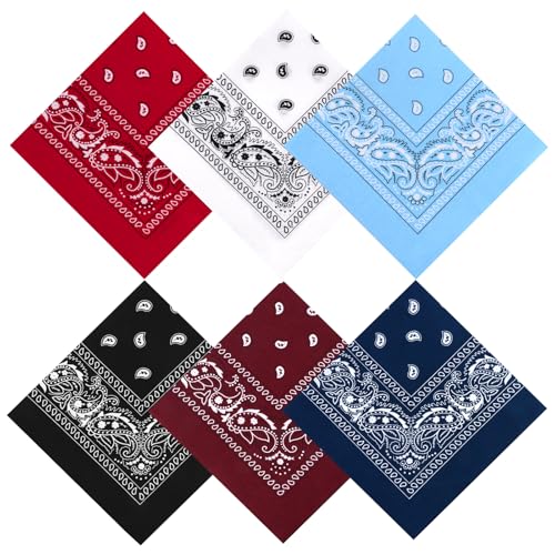 YARIEW Bandanas for Women 6 Pack 22"x22" Cotton Bandana Red Black White...