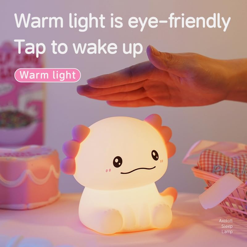 Wrischan Axolotl Night Light Kids, Cute Soft Silicone LED Lamp with 7 Color Changing & 3 Dimmable Settings, 30-Minute Timer - Image 3