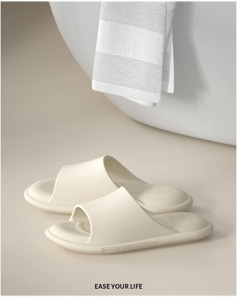 House Slippers Massage Foam Bathroom Shower Slippers for Men and Women Indoor Non-Slip Spa Gym Slide Sandals Open Toe EVA Platform Wide Slippers Comfy Bath Shoes (Color : White, Size : EUR44-45)