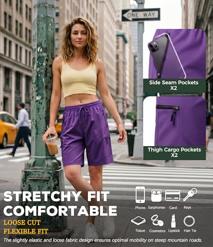 7 Inches Inseam Women Cargo Hiking Gym Athletic Casual Summer Shorts Adult Her Sister Mom Girlfriend Aunt Best Friend Friendship Bestie Wife Daughter in Law Lady Happy Birthday Mother Day Purple — view 3