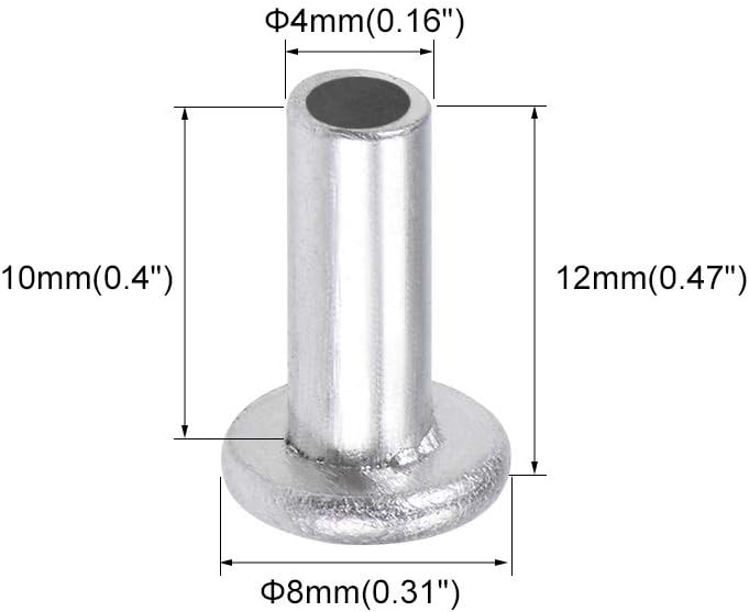 sourcing map 200 Pcs 4mm x 10mm Aluminum Flat Head Semi-Tubular Rivets Silver Tone, 200 Pcs M4 x 10mm - Image 3