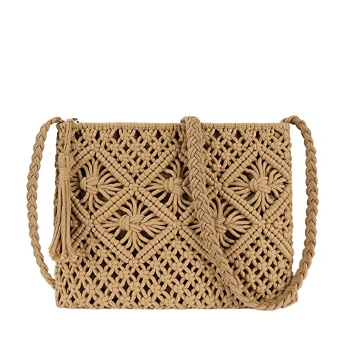 Women Crochet Shoulder Bag Handmade Woven Beach Crossbody Handbag Satchel Purse with Tassel for Summer