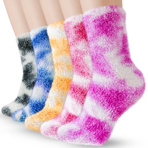 Tie Dye Fuzzy Socks-Warm Cozy Christmas Gifts-Soft Fluffy Socks-Stocking Stuffer for Women-Size 5-10