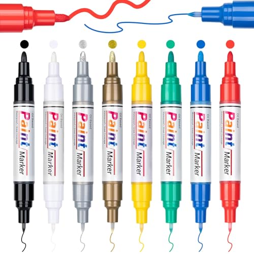 ANYUKE Oil Based Paint Markers, 8 Colors Dual Tip Permanent Paint Pens Paint Markers(0.7mm & 3mm), Waterproof Paint Pen for Rock Painting, Metal Wood Glass Stone Canvas Mugs Fabric Plastic
