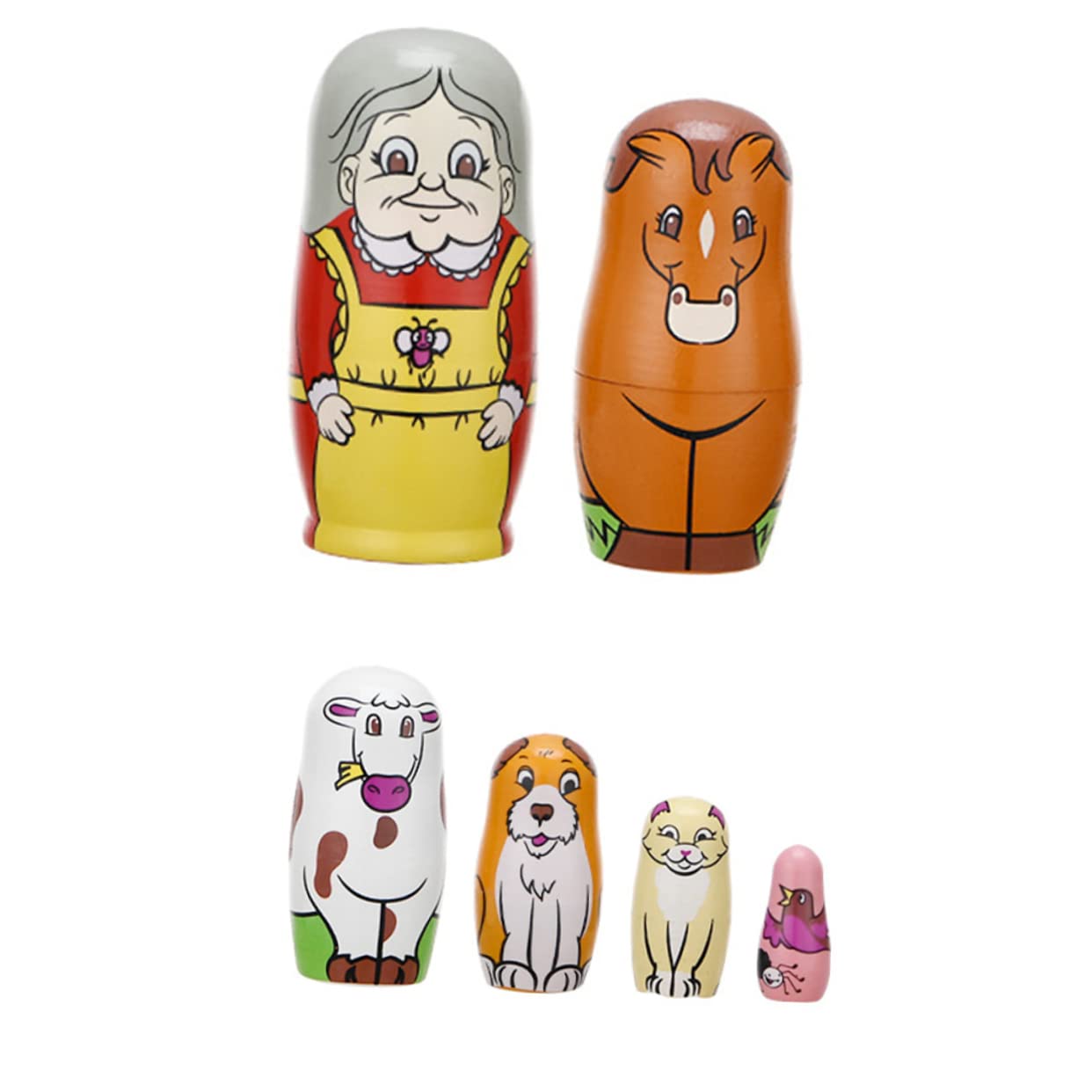 FELTECHELECTR Hand-Painted Wooden Matryoshka Dolls 6pc Dolls for Kids Russian Nesting Toy Decorative Children's Present