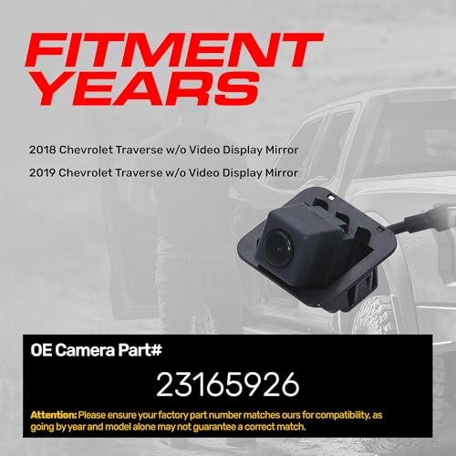 Image of Master Tailgaters Replacement for Chevrolet Traverse w /o Video Display Mirror (2018-2019) Rear View Backup Camera OE Part # 23165926