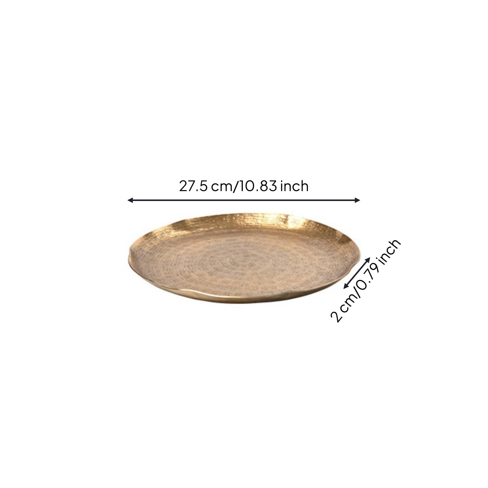 Vassoio in Alluminio Martellato Martellato Svuotatasche Artigianale Piatto Decorativo per Soggiorno, Oro, 27.5 27.5 2cm