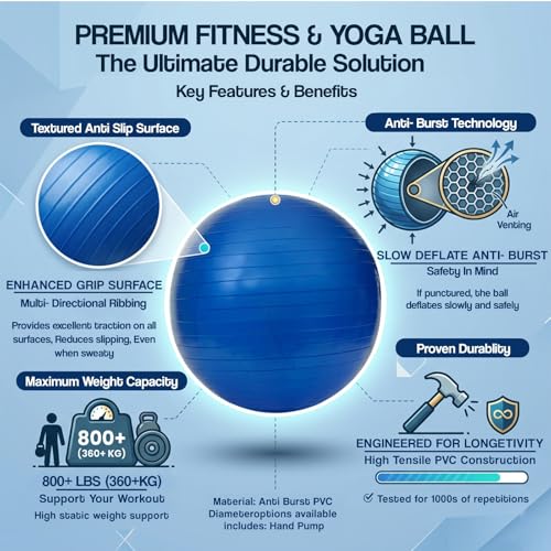 Image of 75 cm Gym Ball for Exercise, Yoga, Fitness, Balance and Workouts