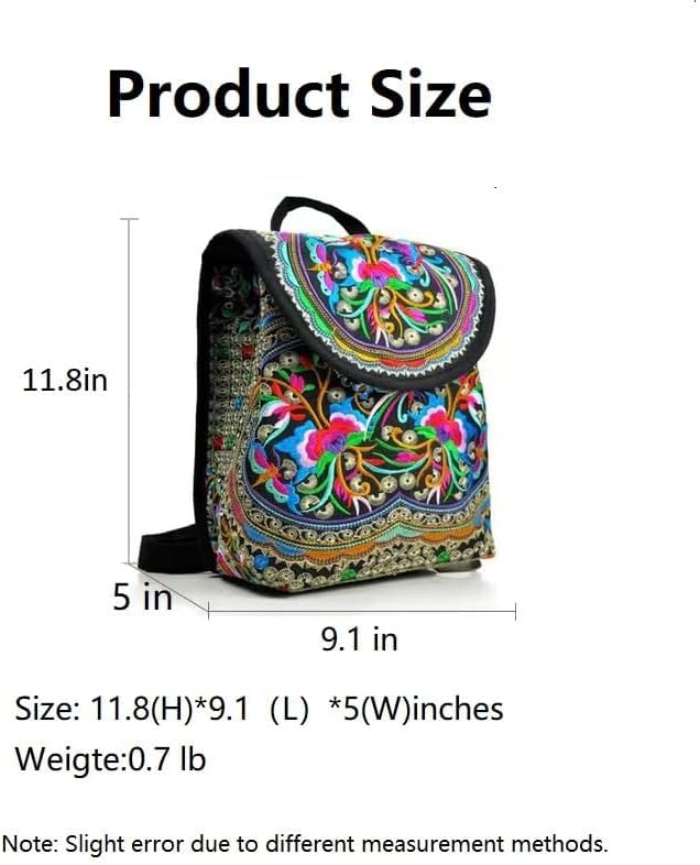 Women Vintage Embroidery Ethnic- Backpack- Flower Shoulder Bag Purse,Fashion Handbag Small Drawstring Casual Travel Daypack (Embroidered Backpack) - Image 4