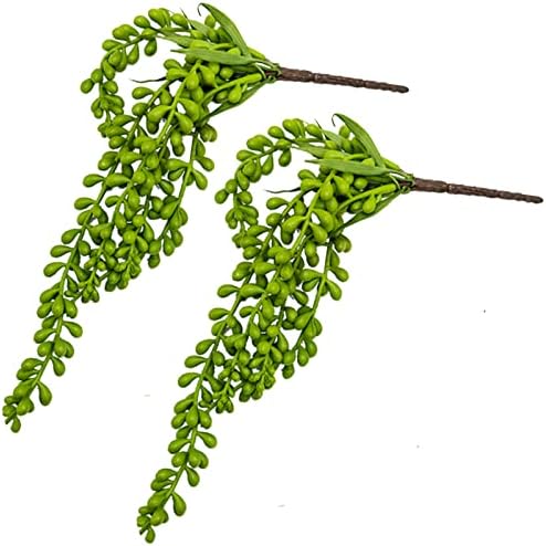 SZXMDKH 2 Pcs Artificial Succulents Hanging Plants, 13.8" Fake String of Pearls Hanging Basket Plant, Fake Lover's Tears Succulent in Pot for Home, Garden, Office, Indoor Outdoor, Wall Decoration