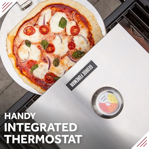 George Foreman Pizza Oven 12" BBQ Grill Top with Paddle, Suitable on Charcoal and Gas BBQs, Ceramic Pizza Stone, Foldable Pizza Paddle, Enamelled Base, Stainless Steel, GFPO1SSPC