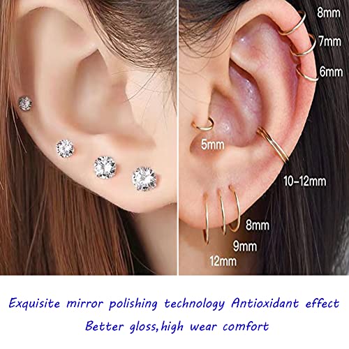 Nose Rings Hoops Stud Earrings For Women Men Hypoallergenic Silver Earrings Studs Multipack Cubic Zirconia Studs Septum Rings Titanium Surgical Steel Cartilage Piercings For Tragus Helix Conch Rook Daith Lip Nostril Piercing Jewelry #TOP4