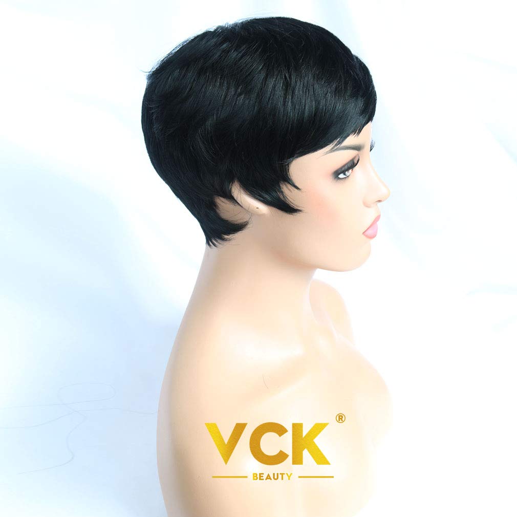 VCK Short Synthetic Hair Wigs Pixie Cut Wig for Black Women 1B Color