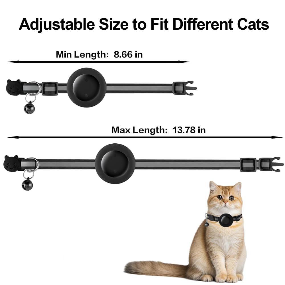Collar de rastreo para gatos, collar de gato con etiqueta de buscador (solo iOS), compatible con Apple Find My, sin tarifa mensual, collar de gato impermeable con patrón reflectante y rosa campana