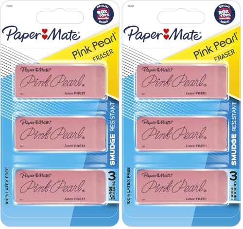 Image of Paper Mate Pink Pearl Erasers, Large, 3 Count (Pack of 2)
