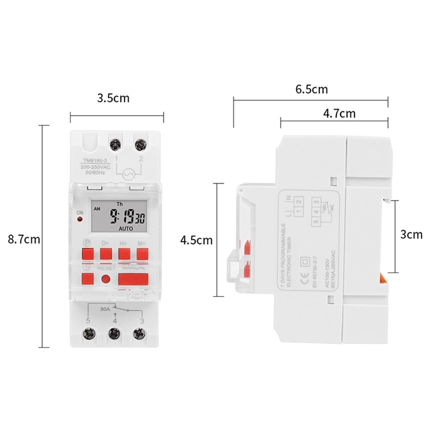 30A High Load 220V 7 Days Digital Programmable Timer Switch Relay Time Control for ON/Off at a Preset Time