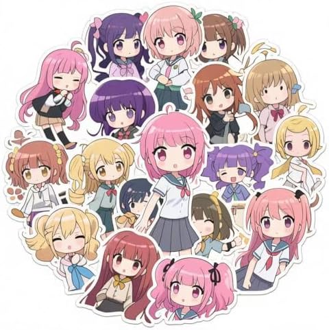 55pcs Stickers for Teens Laptops,Cute Aesthetic Cartoon Vinyl Stickers for Water Bottle Skateboard Scrapbook Travel Case Computers Graffiti Decals