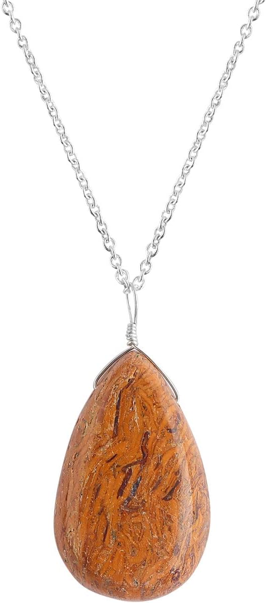 Pear Natural Cabochon Necklace for Women | Handmade Gemstone Pendant | 8–14 mm Stone | Chain 16+2 Inch Adjustable