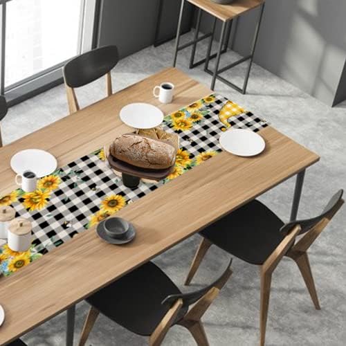 Aspthoyu Farmhouse Sunflower Table Runners 13x72 Inches Buffalo Plaid Table Runner Summer Decorations Table Decor Kitchen Indoor Outdoor Party