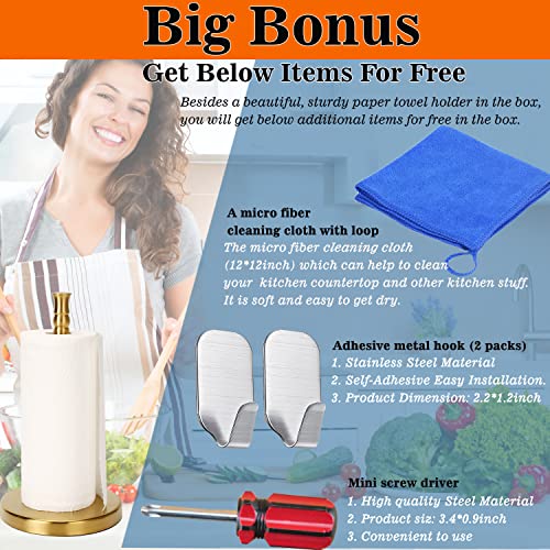 Paper Towel Holder, Stainless Steel Heavy Base (3Lbs In Weight, And 7.5Inch In Diameter), Gold Brushed Finish, Paper Towel Holder Countertop, Ripping Paper Towel Off One-Handed, No Wobbly #TOP5