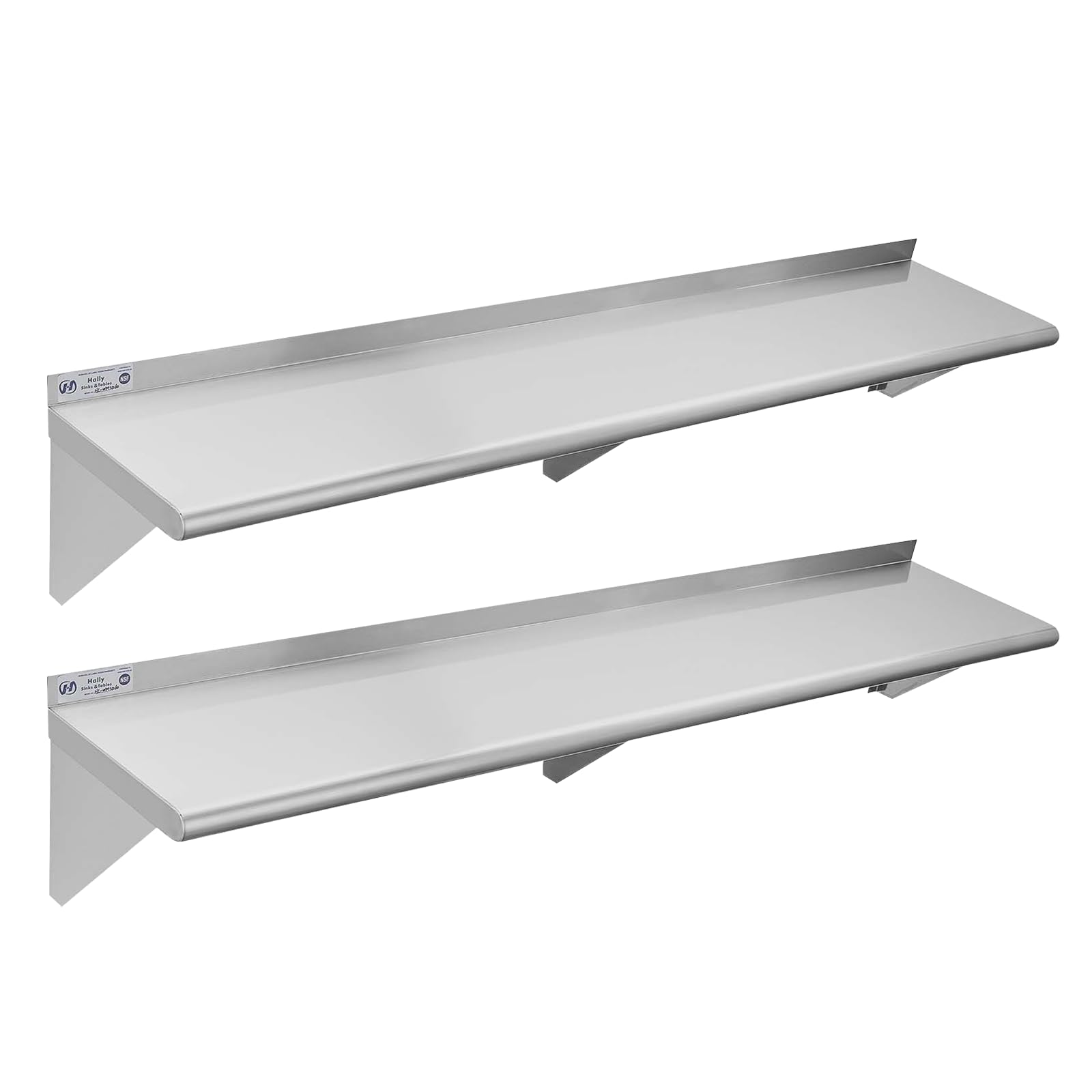 Hally Stainless Steel Shelf 2 Pack Wall Mounted Metal Shelves 12"x60" NSF