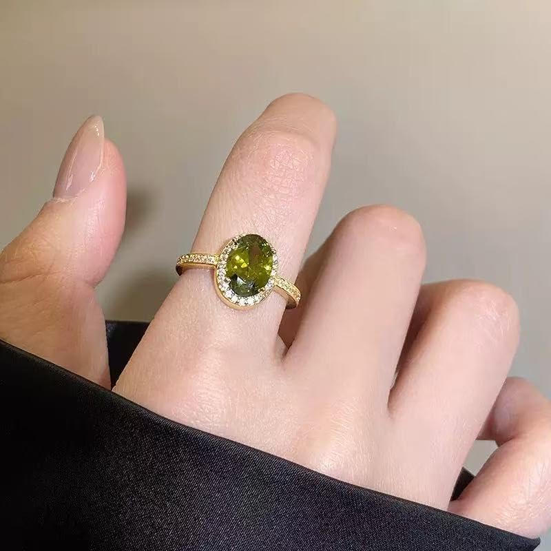Elegant Gold Plated Ring with Oval Green Crystal and Rhinestone Accents, Adjustable - Image 5