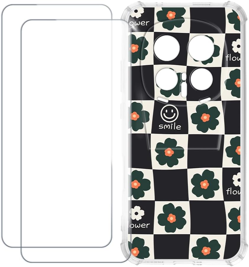 Case Compatible with Huawei Honor Magic 8 RSR 5G Colorful Custom Cover with 2 Pack Tempered Glass Screen Protectors - Shockproof Scratch-Resistant (Flower Plaid)