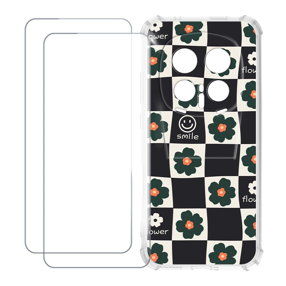 Case Compatible with Huawei Honor Magic 8 RSR 5G Colorful Custom Cover with 2 Pack Tempered Glass Screen Protectors - Shockproof Scratch-Resistant (Flower Plaid)
