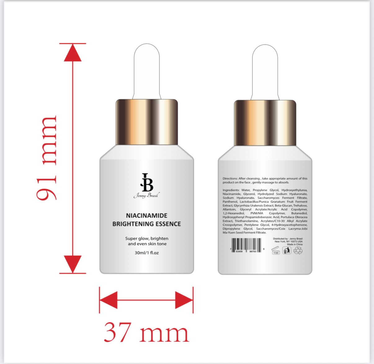 Jenny Brasil Niacinamide Skincare Routine Set, 4-Piece – Cleansing Cream, Hydrating Toner, Moisturizer & Brightening Essence