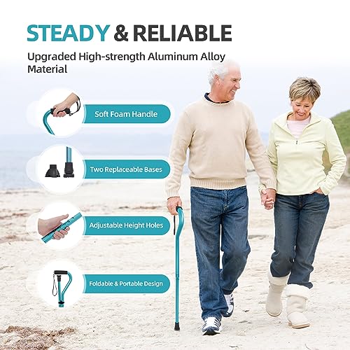 BeneCane Walking Cane for Men & Women Adjustable Cane with Offset Soft Cushioned Handle -Portable Lightweight Sturdy Mobility Walker Aid for Elderly, Seniors Collapsible Cane Blue
