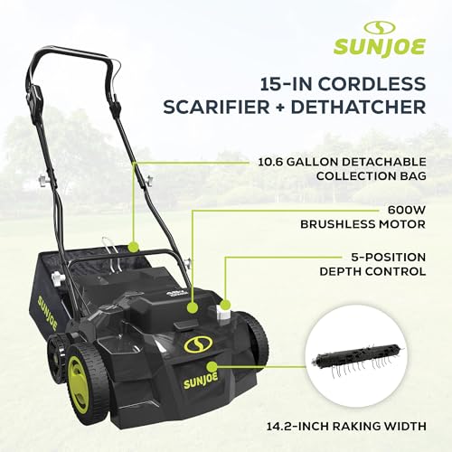 Image of Sun Joe Cordless Scarifier & Dethatcher w / 5 Depth Positions, 24V-X2-DTS15